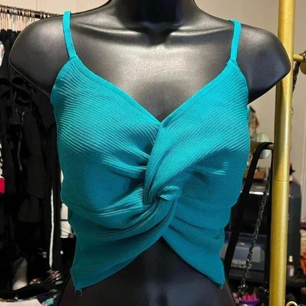 NWT Zaful Green Teal Blue Tank Ribbed Twisted